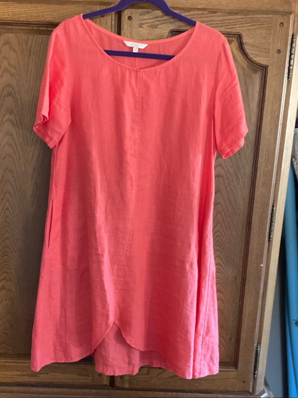 Asymmetrical Coral Short-Sleeve Dress